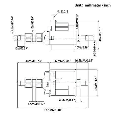 Technical diagram of JIAYIN JYPC-4 Series 22W AC 110V -120V 750cc/min Original Plunger Type Iron Water Suction Piston Pump.