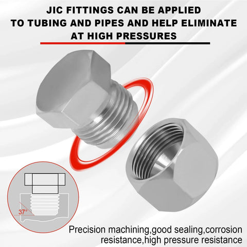 Heavy Duty 72 Piece JIC 37 Degree Cap And Plug Kit Ready To Roll Carbon Steel Zinc Plated Showing Structure and Thread Design