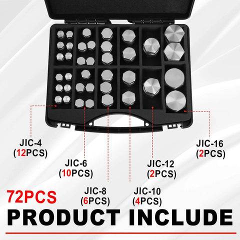 Heavy Duty 72 Piece JIC 37 Degree Cap And Plug Kit Ready To Roll Carbon Steel Zinc Plated For Rust Resistant Hose And Tube Fittings Sizes
