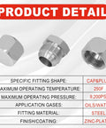 Close-up of Heavy Duty 72 Piece JIC 37 Degree Cap And Plug Kit Ready To Roll Carbon Steel Zinc Plated with specifications.