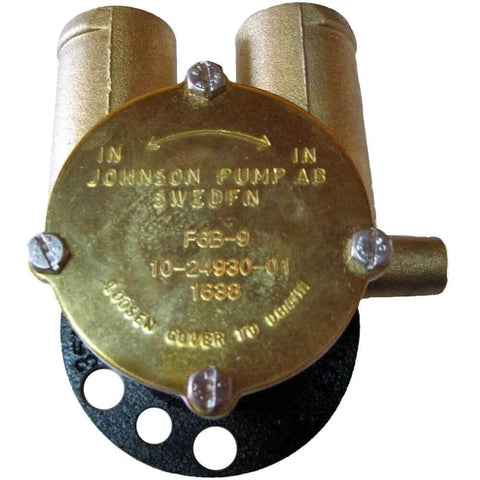 Front view of Johnson Pump F6B-9 Engine Impeller Pump with HS Crankshaft, showing brass and metal components.