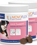 Two containers of Joint Support Soft Chews For Large Dogs 80 Lb And Up 120 Count MoVoFlex with soft chews shown in front.