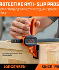 Hand using Six Inch Bar Clamps For Woodworking Four Pack With One Hand Light Duty EZ Hold Spreader Clamp 200 Lbs Capacity Jorgensen