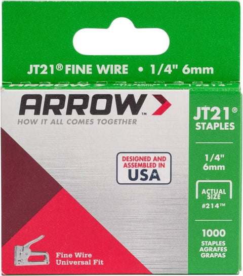 Thin Wire Staples For Upholstery And Crafts Staplers One Quarter Inch Leg And Seven Sixteenth Inch Crown Grey 1000 Pack packaging front view