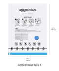 Vacuum Storage Bags For Clothes With Hand Pump, Space Saving Jumbo Compression Bags Set Of Six, Heavy Duty And Stackable Clear Bags For Bedding And Bulky Textiles, Ideal For Under Bed Or Wardrobe Organization, showing front view with usage instructions