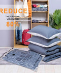 Jumbo Vacuum Storage Bags 12 Pack For Blankets Comforters Pillows Clothes Space Saver With Double Seal Zipper in use with bedding