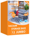 Jumbo Vacuum Storage Bags 12 Pack For Blankets Comforters Pillows Clothes Space Saver With Double Seal Zipper packaging image
