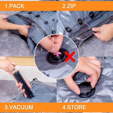 Steps to use Jumbo Vacuum Storage Bags 12 Pack For Blankets Comforters Pillows Clothes Space Saver With Double Seal Zipper