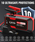 High Power 4000A Jump Starter For 12V Vehicles Up To 8.0L Gas And 7.0L Diesel Engines, black and red with clamp and safety features