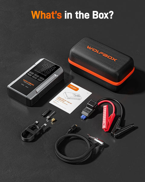 4000A Jump Starter With 160 PSI Air Compressor, 88.8Wh Battery Pack components including cables and instructions
