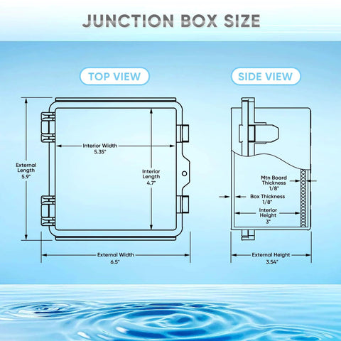 Waterproof Junction Box Outdoor Electrical Enclosure IP67 Hinged Cover Project Box With Mounting Plate dimensions diagram.