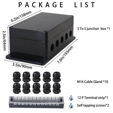 Package of Watertight Junction Box IP67 Electrical Enclosure Built Like A Tank With 12-Position Terminal Block And 15 Amp Barrier Terminals