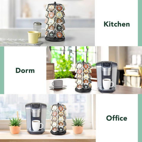 Rotating Coffee Pod Carousel For K Cups Holds 35 Pods Spins 360 Degrees on a kitchen counter