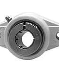 Front view of 1-1/4 in Kanigen Accu-Loc sealed 2-bolt flange row ball bearing, NFL207 polymer housing, wide inner ring, concentric collar lock