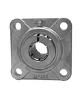 Front view of 3/4 in (19.05 mm) Kanigen-plated Accu-Loc RF stainless pack of 1, 4-bolt flange single-row sealed ball bearing unit.