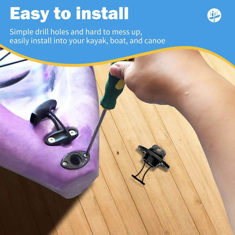 Person installing Heavy Duty Kayak Drain Plug Kit With Screws For Scupper Plugs And Boat Gear, 25mm Outside Diameter, into kayak
