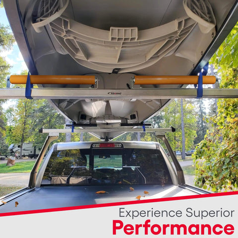 Long Polyurethane Coated Roller with Bracket on vehicle for kayak transport by Ultimation Industries, ideal for smooth motion and stable alignment.