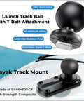 Close-up of 4 Inch Tough Track Kayak Mount Base With 1.5 Inch Ball T Bolt Track Rail Compatible With RAM Mounts on kayak surface