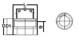 Technical diagram of ✝️ KB25GUU NB 25mm Inner Diameter Ball Bushings Linear Motion showing dimensions and structure.