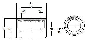 Technical diagram of KB60UUAJ NB Bearing 60mm Ball Bushings Linear Motion Bearing, showing dimensions and ball placement.