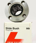 KBF25UU NB Bearing 25mm Ball Bushings Linear Motion Bearing shown on product packaging box.