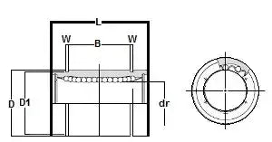 Technical diagram of ✝️ KBS8G NB Bearing 8mm Ball Bushings Linear Motion Bearing for smooth motion and alignment.