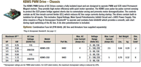 Diagram and specifications for PWM DC Drive For Permanent Magnet Motors, Single Phase 115 230V AC Input, 90-130V DC Or 180-220V DC Output.