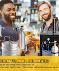 People enjoying drinks with a CGA-320 Keg Regulator, kegerator setup showing adjustable pressure knob and safety relief valve.