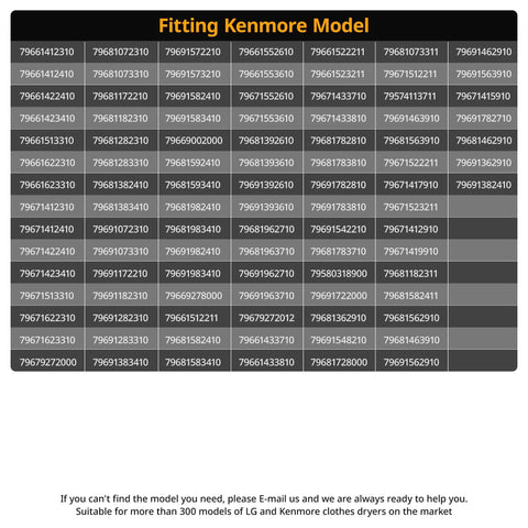 Compatibility chart for Dryer Roller Repair Kit For LG Kenmore Dryers 4581EL2002C, showing model numbers.