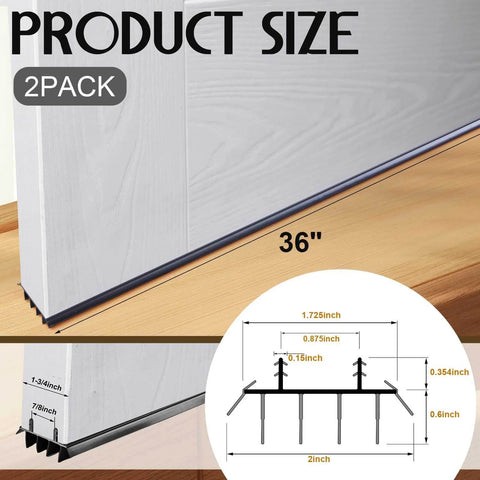 2 Pcs Kerf Style Door Bottom 36" Long 1 3/4" Wide Replacement Threshold Seal with Vinyl Fins Weatherstrip Draft Stopper(Black)