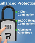 Key Lock Box For Outdoor Use With Four Digit Combination Realtor Lockbox showing aluminum body and adjustment features.