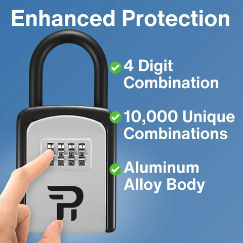 Key Lock Box For Outdoor Use With Four Digit Combination Realtor Lockbox showing aluminum body and adjustment features.