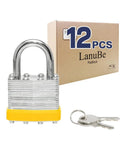 Keyed Alike Laminated Padlocks Set 12 Pack 1 9 16 Inch Wide Body Normal Shackle Yellow Plastic Hoop Includes 24 Keys