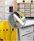 Keyed alike cam lock set with a one and one eighth inch cylinder that fits panels up to nine tenths inch thick, ideal for securing cabinet drawers and RV camper storage, zinc alloy construction, easy mounting through a three quarter inch hole, installed on cabinets and drawers.