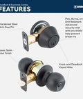Keyed Entry Door Knob And Deadbolt Combo 3 Pack Matte Black No Brainer Install With Keyed Alike Lock Set details with features