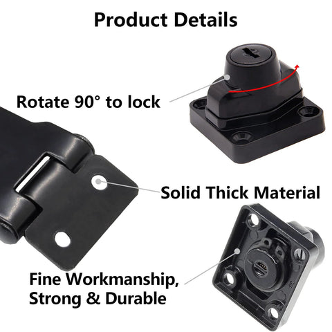 4 Pack Two And A Half Inch Keyed Hasp Locks With Two Keys Each Twist Knob Keyed Locking Hasp For Small Doors And Cabinets Black Metal Safety Latches