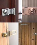 Collage of 4 Pack Two And A Half Inch Keyed Hasp Locks With Two Keys Each Twist Knob Keyed Locking Hasp For Small Doors And Cabinets in use