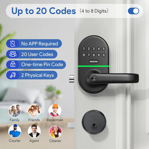 Keypad Door Lock With Handle Keyless Entry Smart Lock For Front Door Easy Installation Backlit Keypad Auto Lock Security System