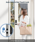 Secure, keyless entry with a lever handle fingerprint door lock set featuring an electronic keypad and autolock on a door