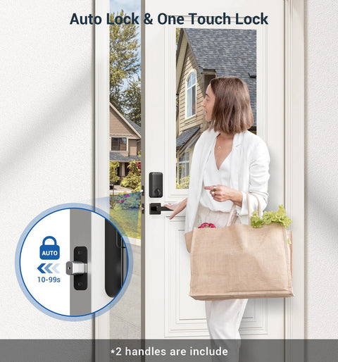 Secure, keyless entry with a lever handle fingerprint door lock set featuring an electronic keypad and autolock on a door