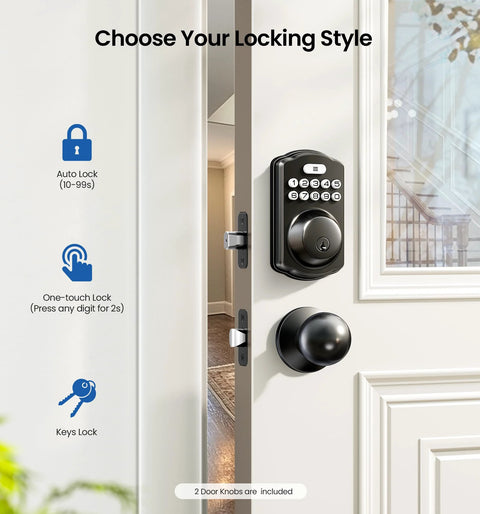 Keyless Entry Door Lock With Two Knobs And Electronic Backlit Keypad Deadbolt Auto Lock Up To 20 User Codes Smart Front Door Lock installed