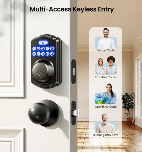 Keyless Entry Door Lock With Two Knobs And Electronic Backlit Keypad Deadbolt Auto Lock Up To 20 User Codes Smart Front Door Lock