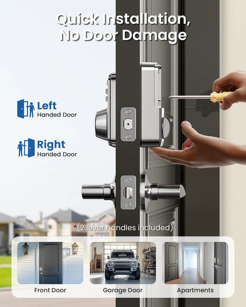 Keyless Entry Door Lock With Dual Lever Handles And Electronic Keypad Deadbolt For Easy Installation And Secure Access Across Front Or Interior Doors Ideal For Homes Rentals And Offices Satin Nickel Finish installed on door with screwdriver