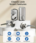 Keyless Entry Door Lock With Dual Lever Handles And Electronic Keypad Deadbolt for easy installation in satin nickel finish.