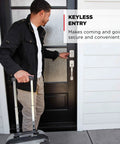 Person using Powerbolt 250 10 Button Keypad Electronic Deadbolt With Auto Lock And Keyless Entry for satin nickel exterior doors.