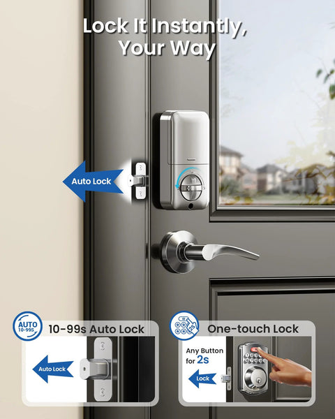 Keyless Entry Door Lock With Dual Lever Handles And Electronic Keypad Deadbolt For Easy Installation Satin Nickel Finish on door