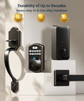 Secure, keyless entry with a lever handle fingerprint door lock set featuring an electronic keypad and autolock displayed