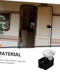 Unomor RV drawer lock push-button latch for cabinet doors; chrome button on black housing, marine-grade metal.