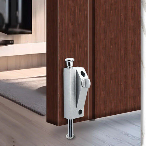 Sliding Patio Door Lock Keyless With Door Latch For Window Glass And Patio Doors High Quality Alloy Stainless Steel Construction Durable Silver Finish Auxiliary Security Lock For Easy No Key Access installed on wooden door