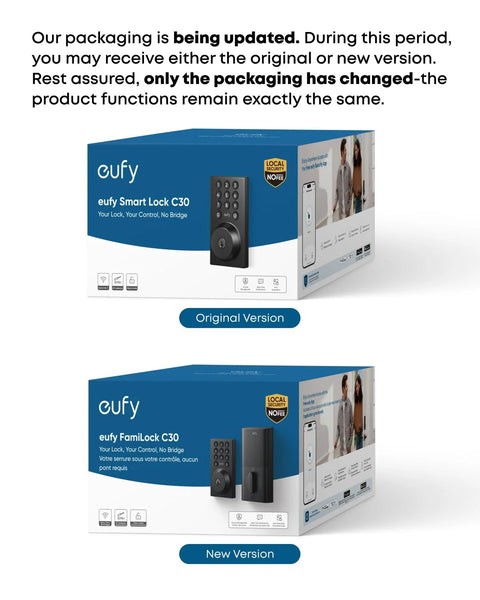 Original and new packaging of Keyless Entry Smart Lock With Built In WiFi Keypad Deadbolt For Front Door No Bridge Required Easy Installation With App Remote Control Auto Lock And Voice Control Battery Level Indicator And Secure Access Management BHMA Grade 3 displayed side by side